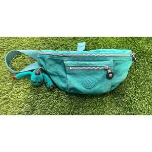 KIPLING FANNY PACK WATERPROOF CHUNKY MILITARY ZIPPER Aqua MonkeY ATTACHED